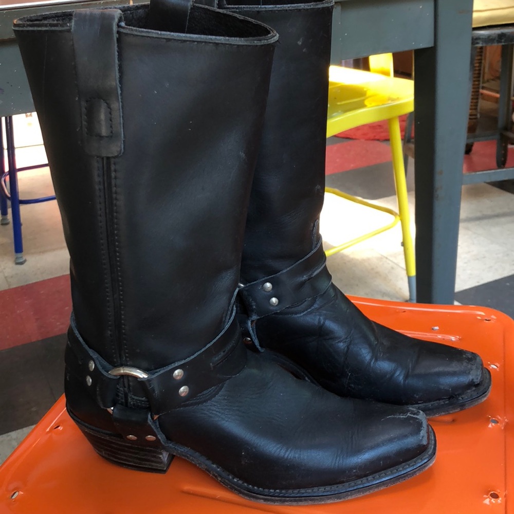 Black leather biker boots (narrow foot) 7-7.5